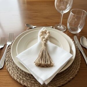 Natural Wood Bead Tassel Napkin Rings (Set of 8)